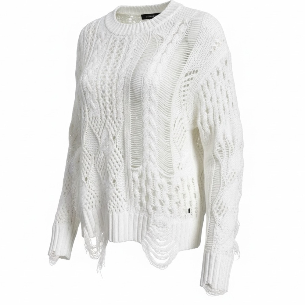 360 SWEATER OFF-WHITE DESTRUCTED WITH FRINGE PULLOVER SWEATER WOMENS SZ XS 
NEW